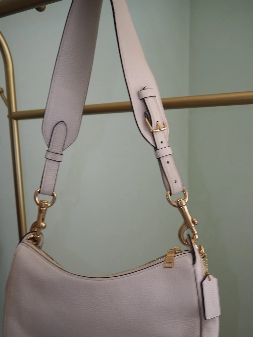 COACH Chalk Off White Pebble Leather Small Hobo Shoulder Bag Gold Hardware